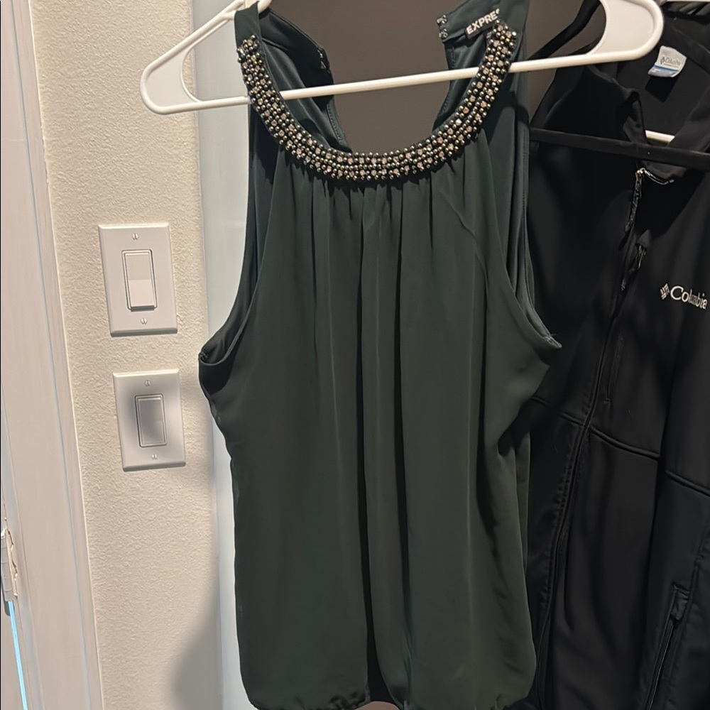 Express Green Sleeveless Embellished Blouse